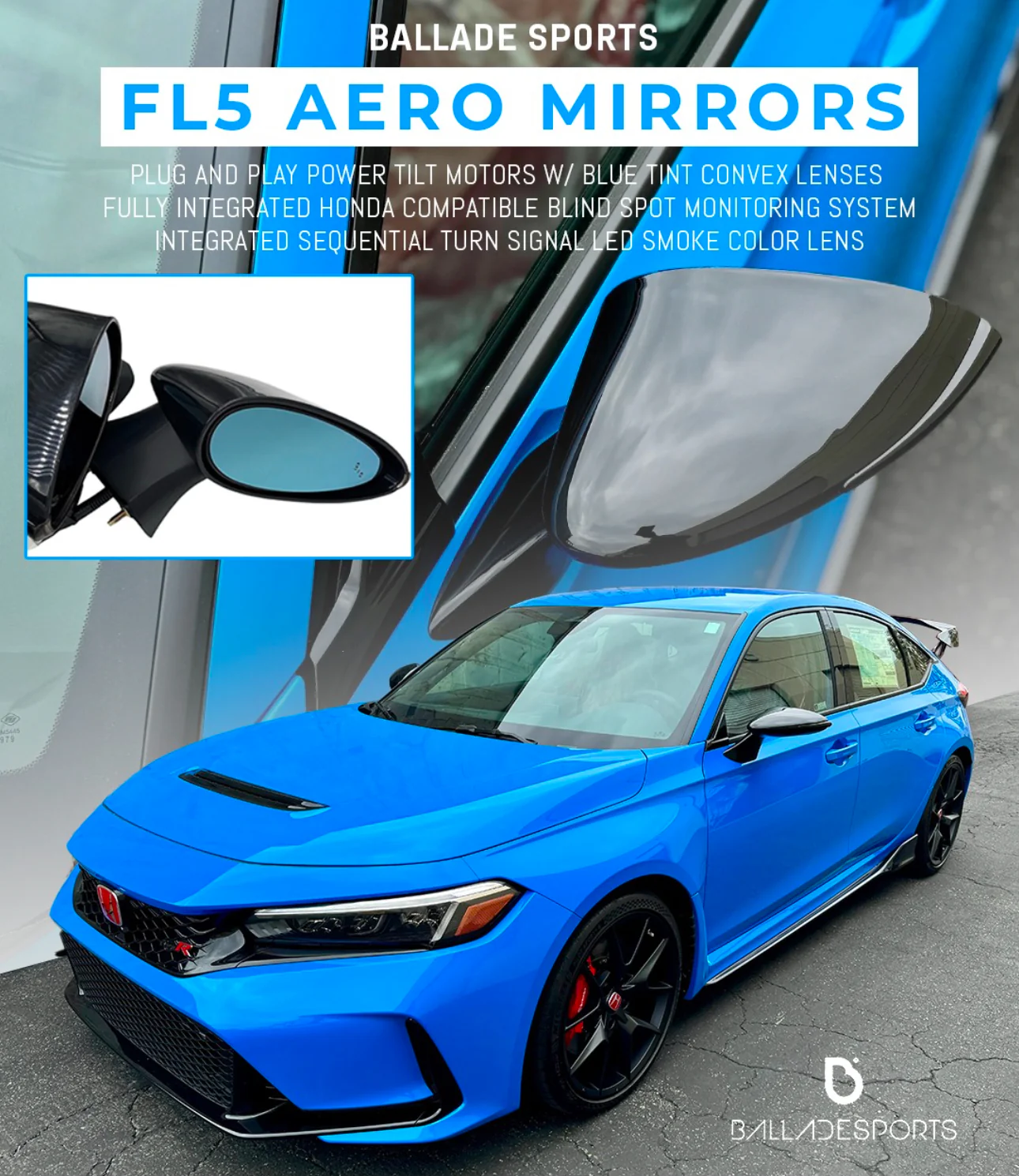 Ballade Sports 2022+ Civic 11th Gen Integra 5th Gen Aero Mirrors FL5 DE5 - Image 7