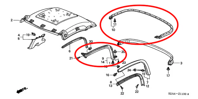 Honda 00-09 S2000 OE Replacement Hardtop Weatherstrip Seal Kit - Image 10